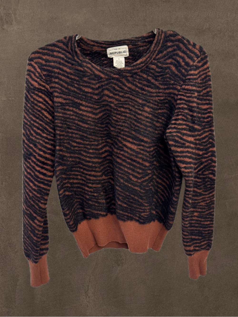 For The Republic Rust and Black Zebra Crewneck Sweater